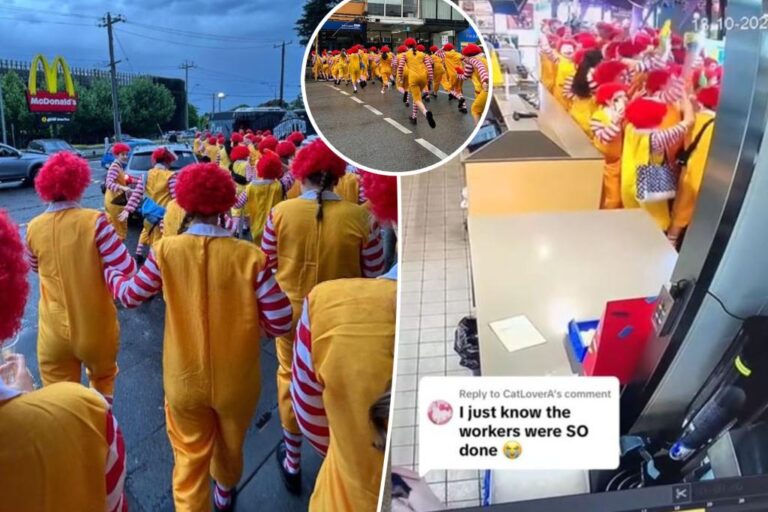 Catholic students attack McDonalds and cause chaos dressed in Ronald McDonald costumes

